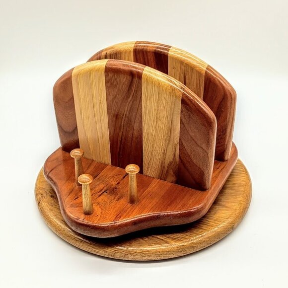 Vintage Wooden Lazy Susan Tabletop Napkin Holder - Picture 1 of 7